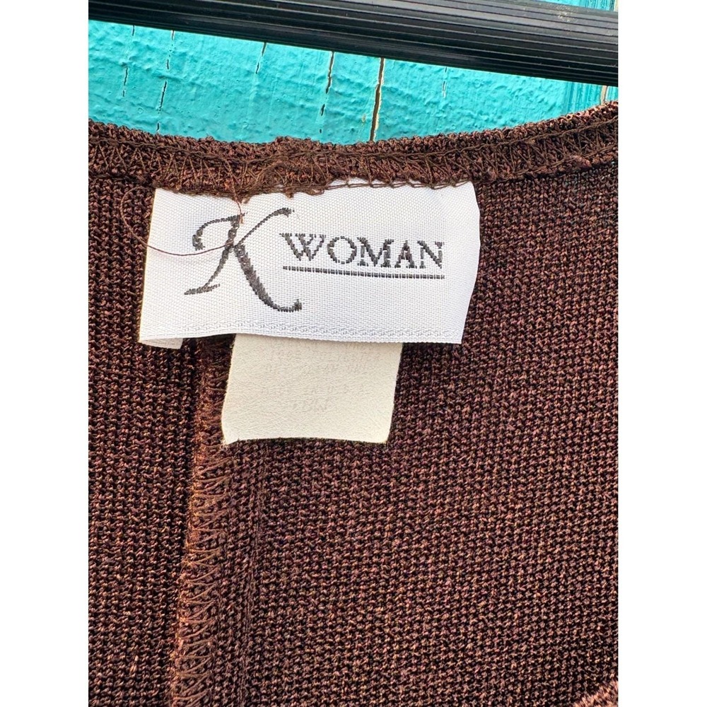 K Woman Brown Metallic Ribbed Cardigan and‎ Chain Detail Dress 2 Piece Set 18W - Picture 6 of 9